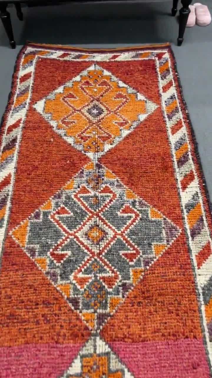 ヴィンテージ トルコ ラグ、100 x 318 cm 廊下用ランナー、3 x